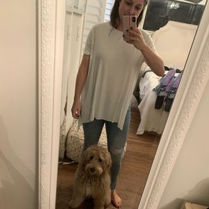 High low with slits plain white tee